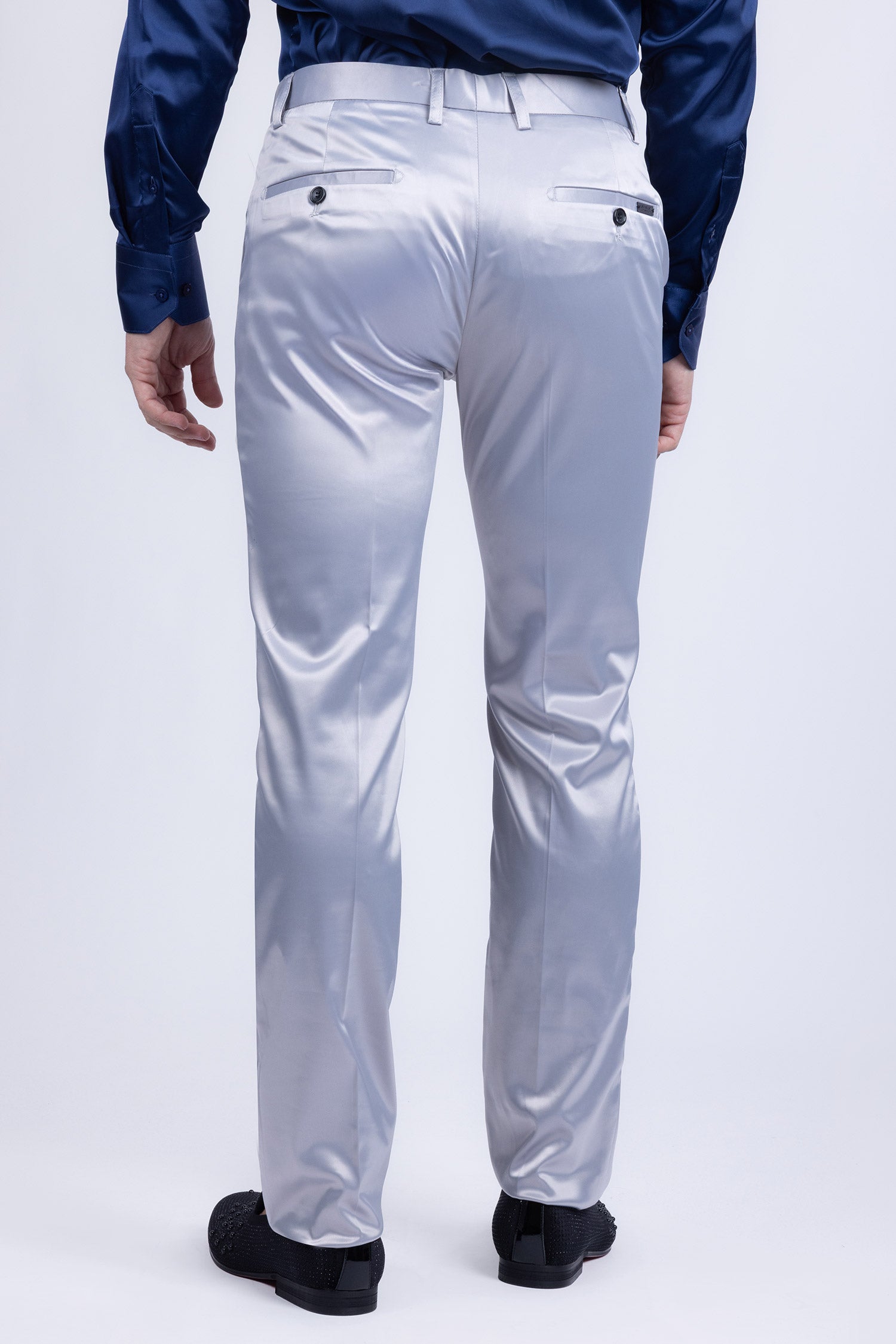 BARABAS Men's Solid Color Shiny Chino Pants VP1010 Silver