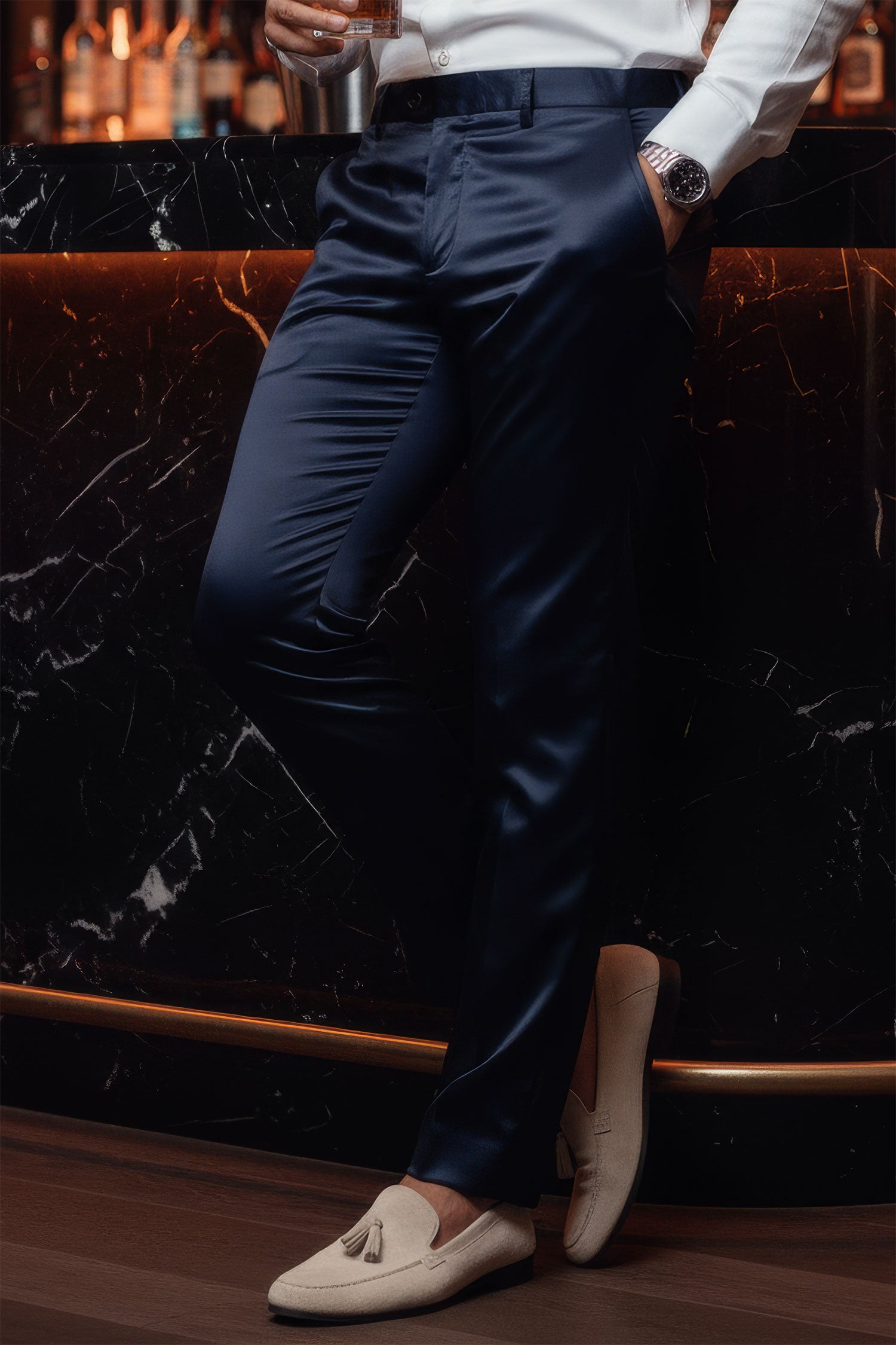 BARABAS Men shinny dress Pants Black Navy White VP1020 Navy