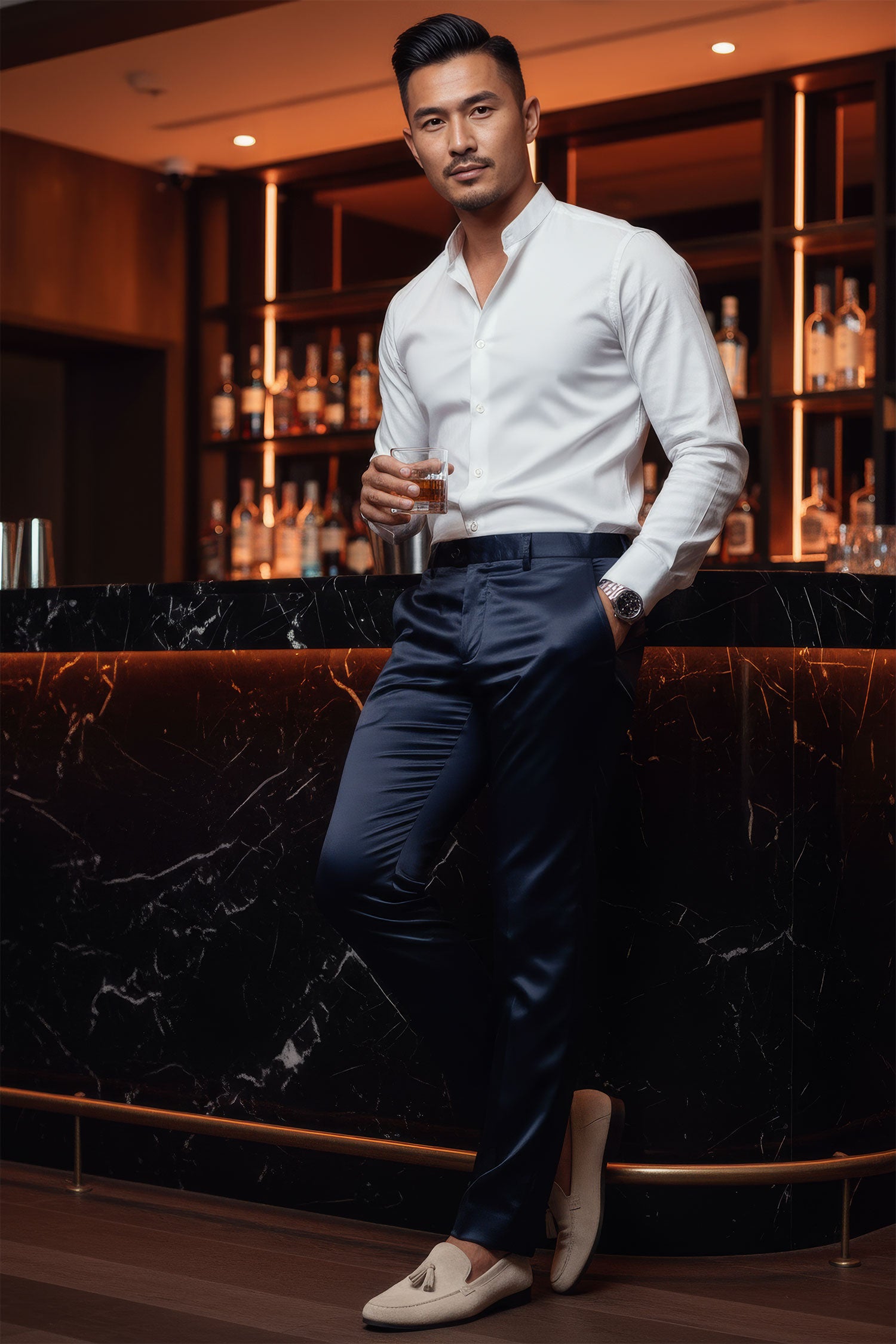 BARABAS Men shinny dress Pants Black Navy White VP1020 Navy