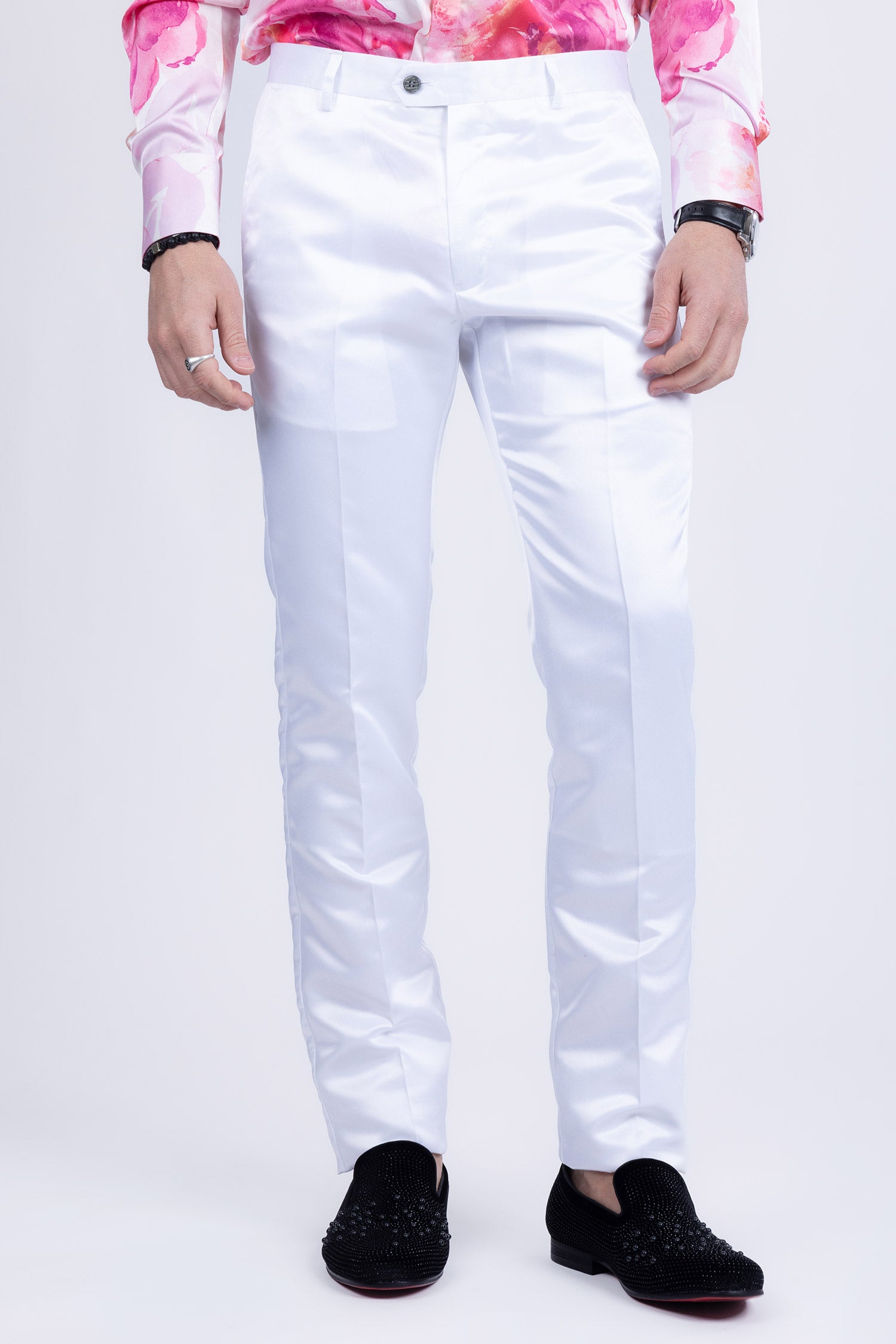 BARABAS Men shinny dress Pants Black Navy White VP1020 White