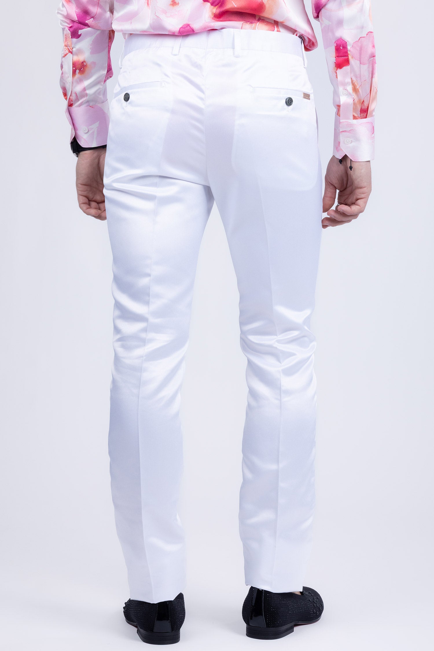 BARABAS Men shinny dress Pants Black Navy White VP1020 White