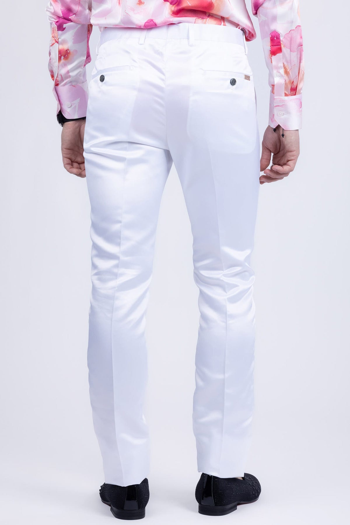 BARABAS Men shinny dress Pants Black Navy White VP1020 White
