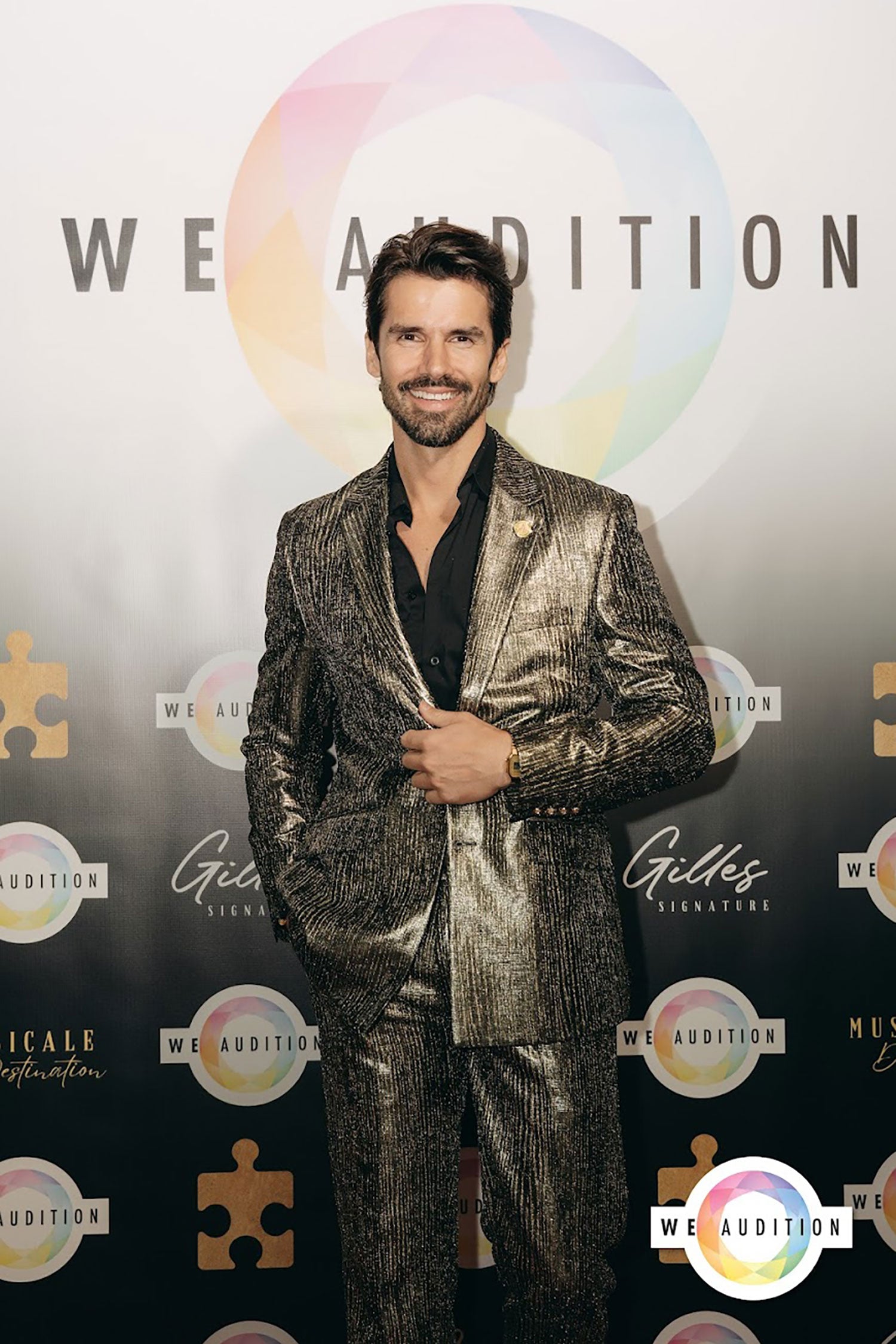 Barabas Men's Shiny Geometric Slim Fit Pattern Notch Lapel Suit 5SU42 Black