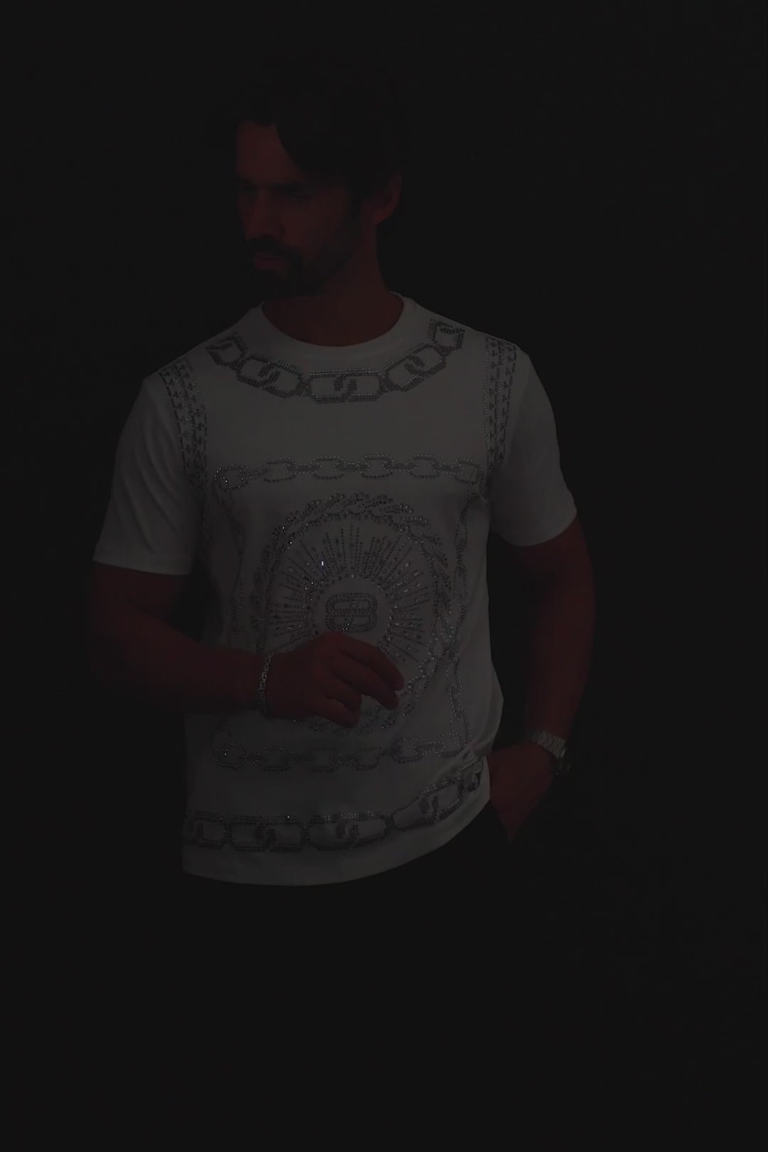 Barabas Men's Chains Rhinestone Solid Color Crew Neck T-shirts 5STR01