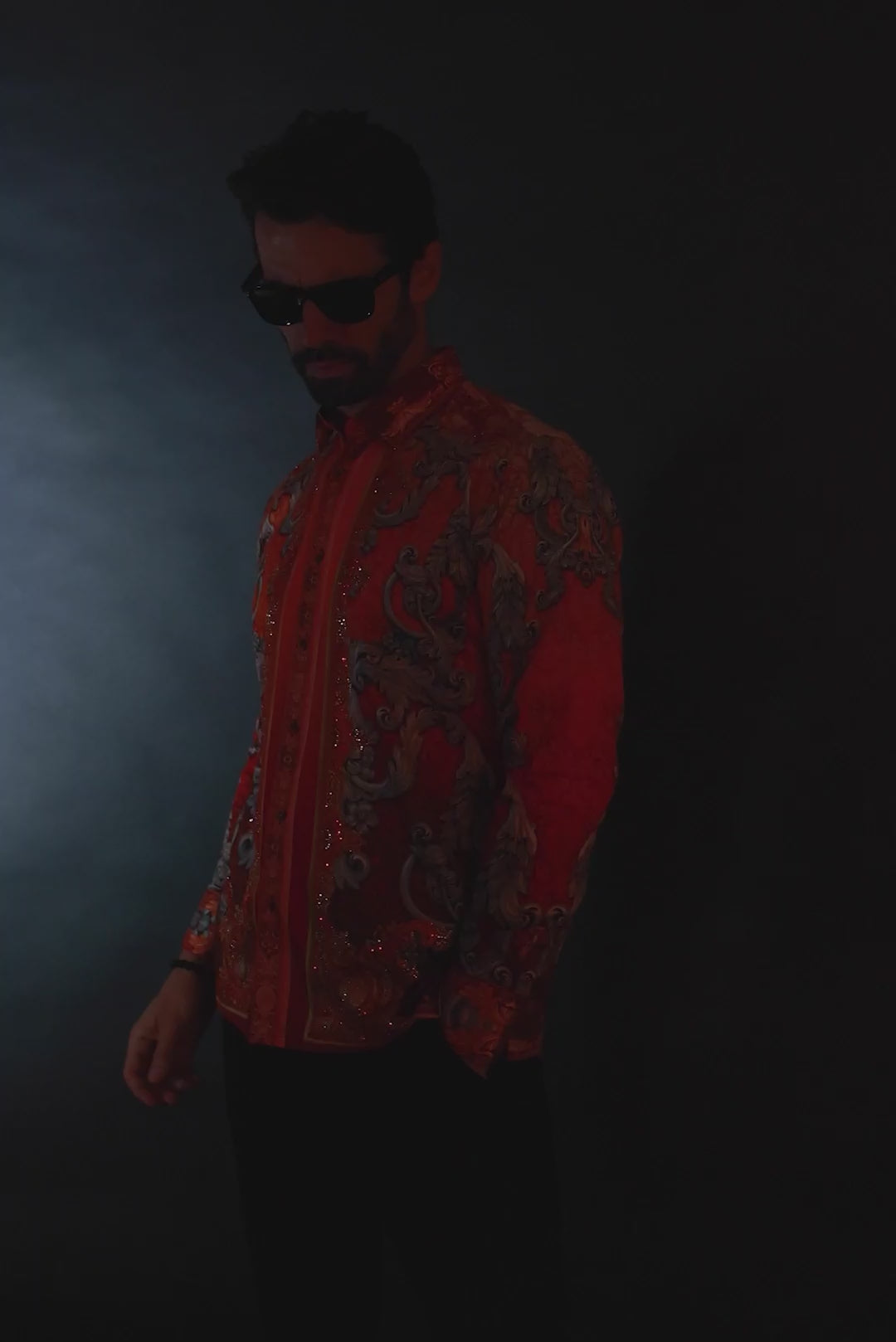 BARABAS Men's Rhinestone Baroque Long Sleeve Shirts 3SPR402 Coral