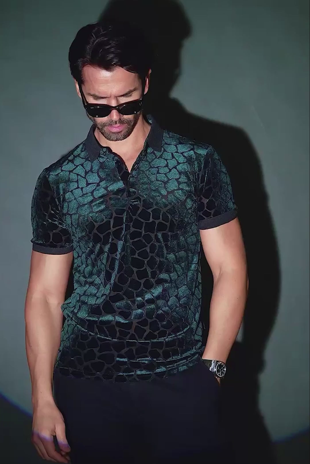 BARABAS Men's Leopard See Through Short Sleeve Polo Shirts 3PP838 Emerald Green
