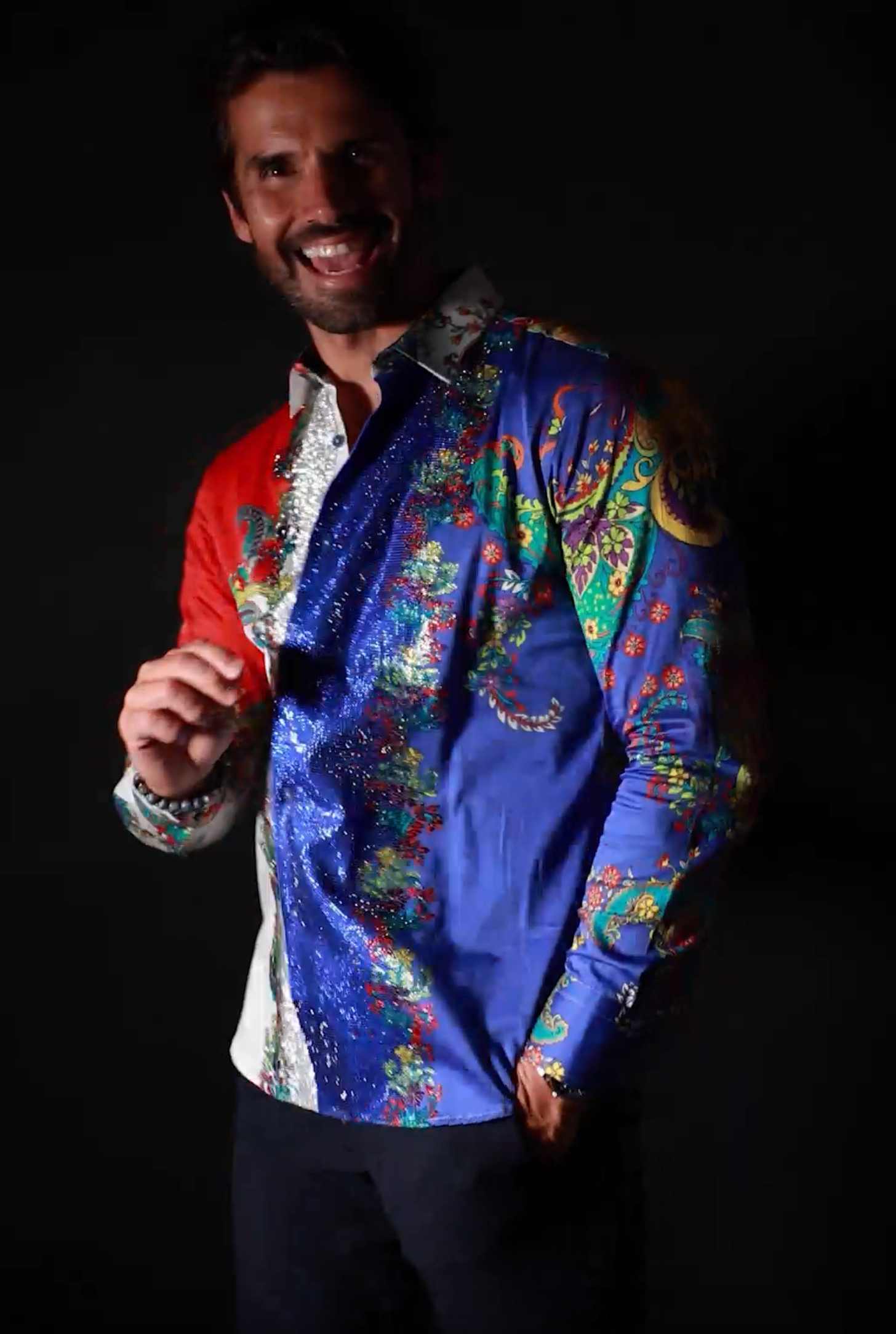 BARABAS Men's Floral Printed Rhinestone Long Sleeve Shirts SPR202