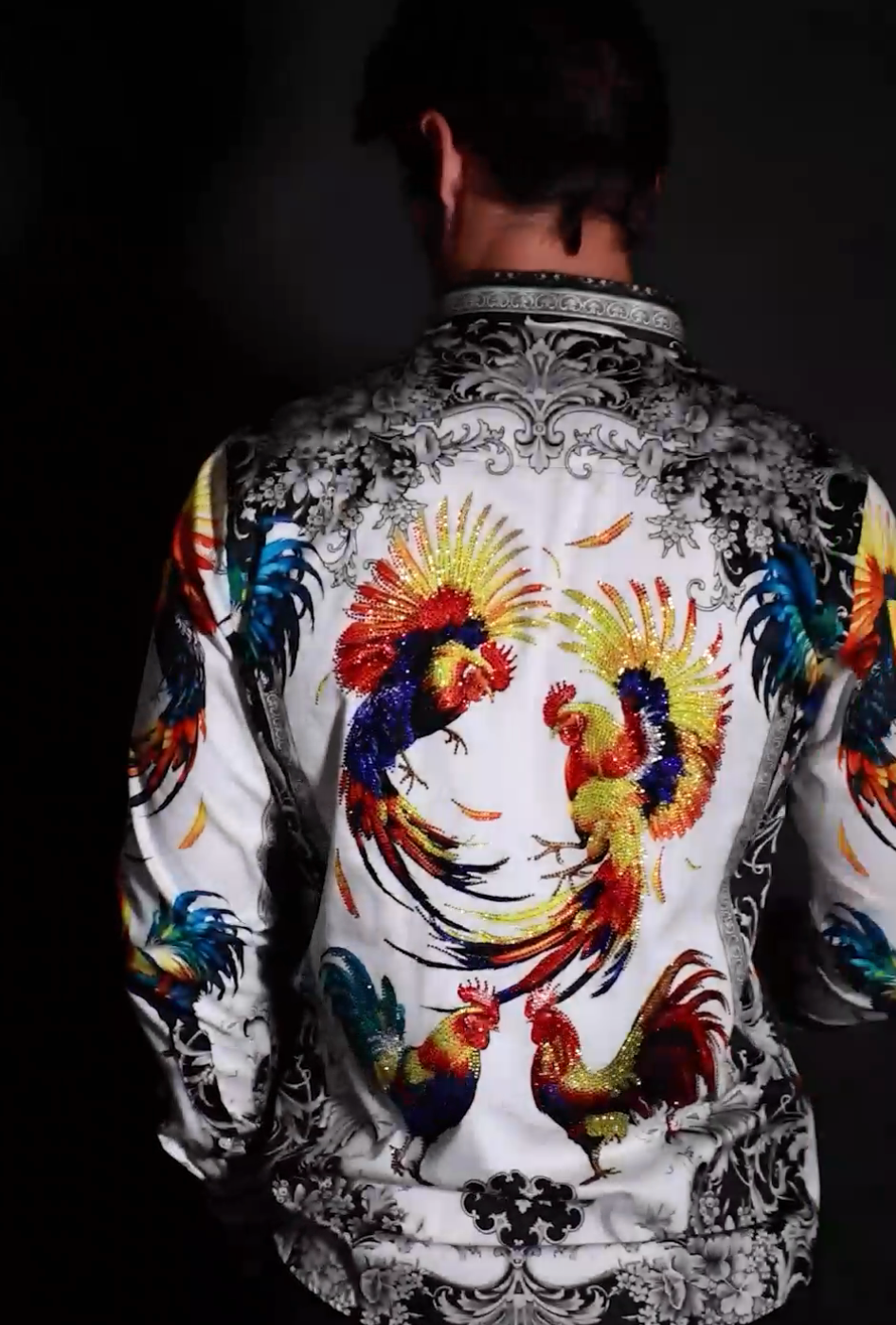 Barabas Men's Rhinestones Animal Print Long Sleeve Shirts 5SPR10 Gold White