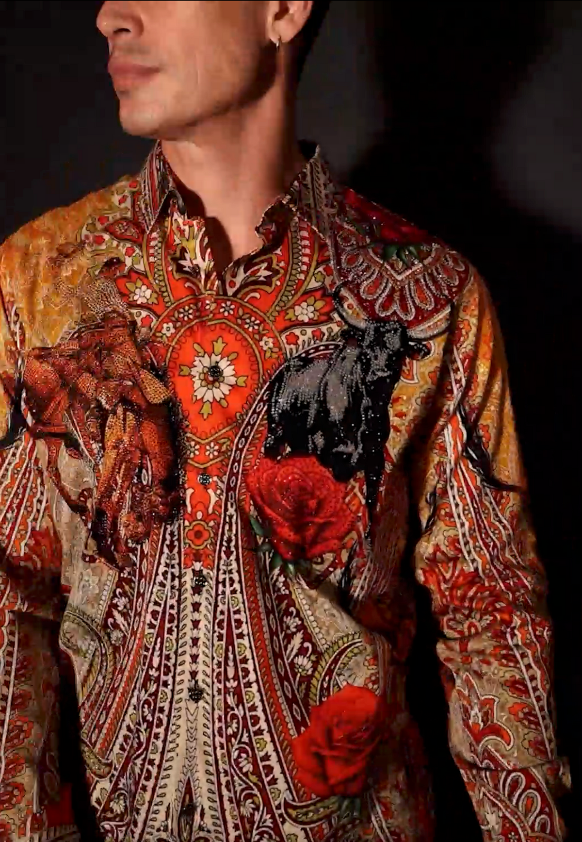 Barabas Men's Western Floral Rose Pattern Long Sleeve Shirts 6SPR06 Orange