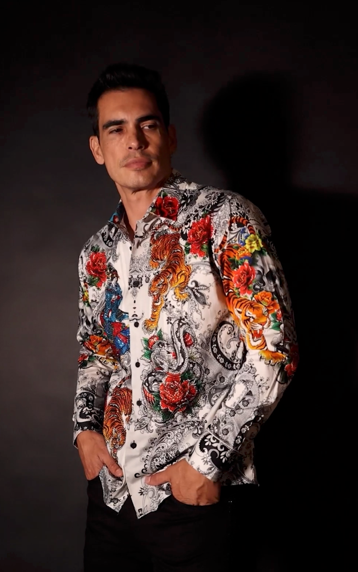 BARABAS® Men's Designer Rhinestone Long Sleeve Shirt Shirts 6SPR02 White