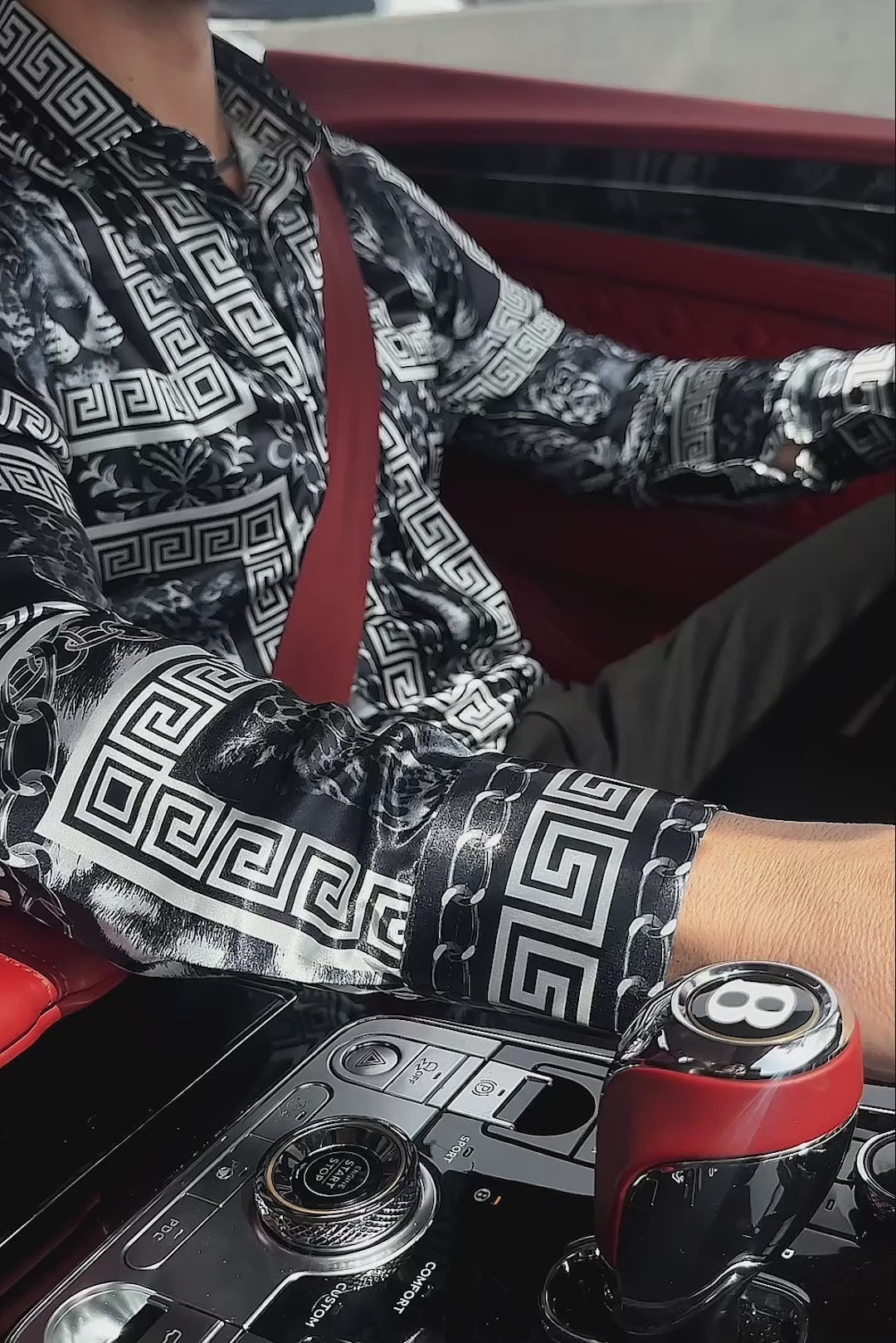 BARABAS Men's Wild Greek Pattern Button Down Long Sleeve Shirts B352 Black