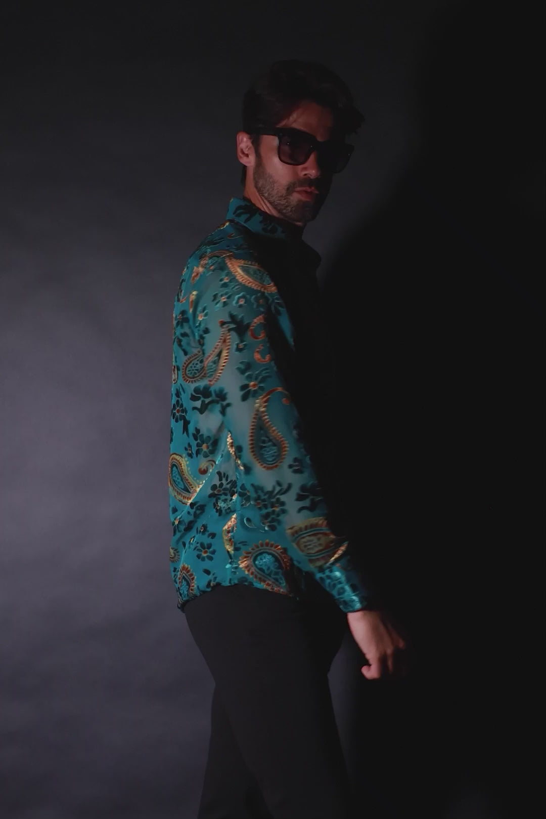 Barabas Men's See Through Paisley Textured Long Sleeve Shirts 5B17 Blue