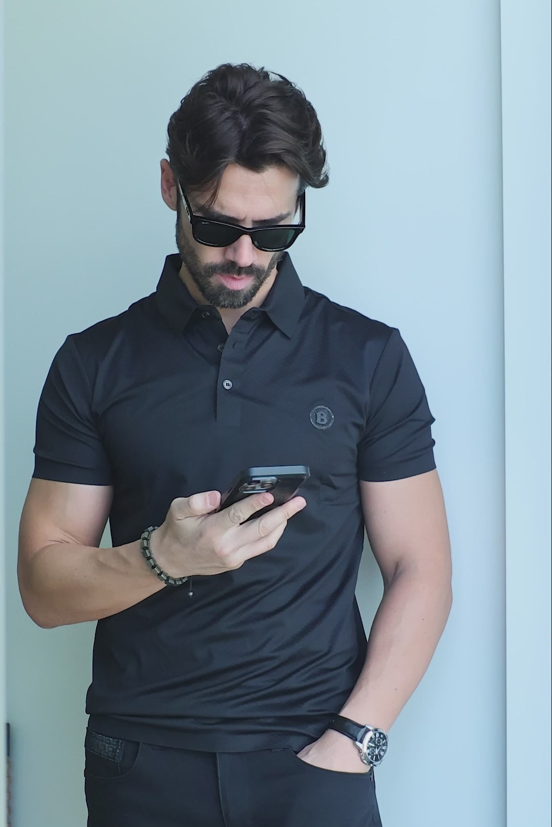 Barabas Men's Solid Color Textured Premium Stretch Polo Shirts 5P10 Black