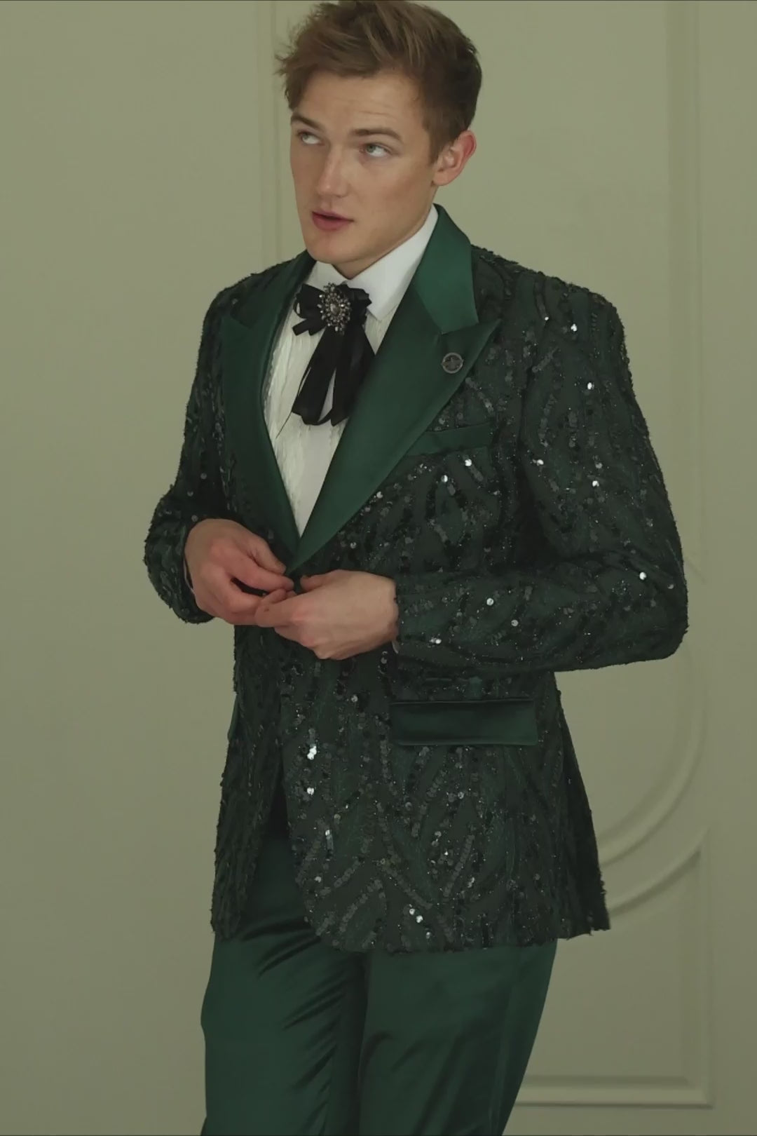 Barabas Men's Floral Sequin Embroidered Design Peak Lapel Blazer 5BL09 Green