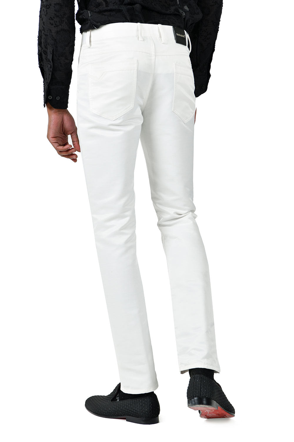 BARABAS Men's Shiny Solid Color White Chino Pants 2605