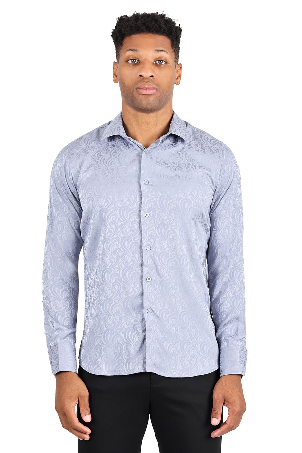 BARABAS Men's Paisley Long Sleeve Button Down Shirt 2B320 #Color_Silver