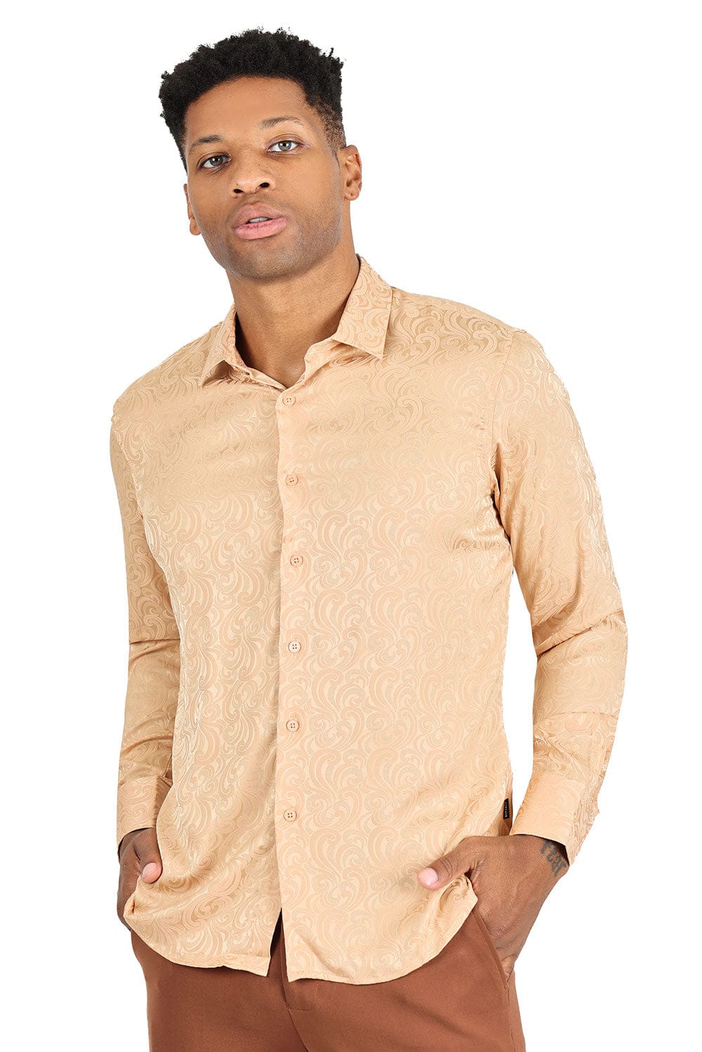 BARABAS Men's Paisley Long Sleeve Button Down Shirt 2B320 #Color_Skin