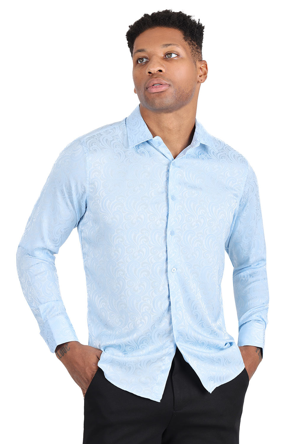 BARABAS Men's Paisley Long Sleeve Button Down Shirt 2B320 Sky Blue