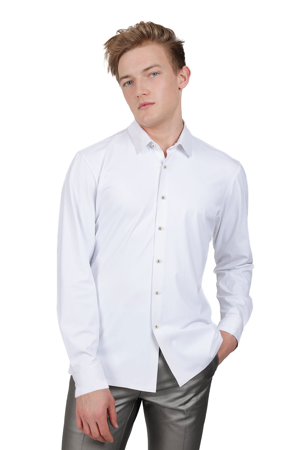 Barabas Men's Premium No Stitches Long Sleeves Shirts 2B400 White