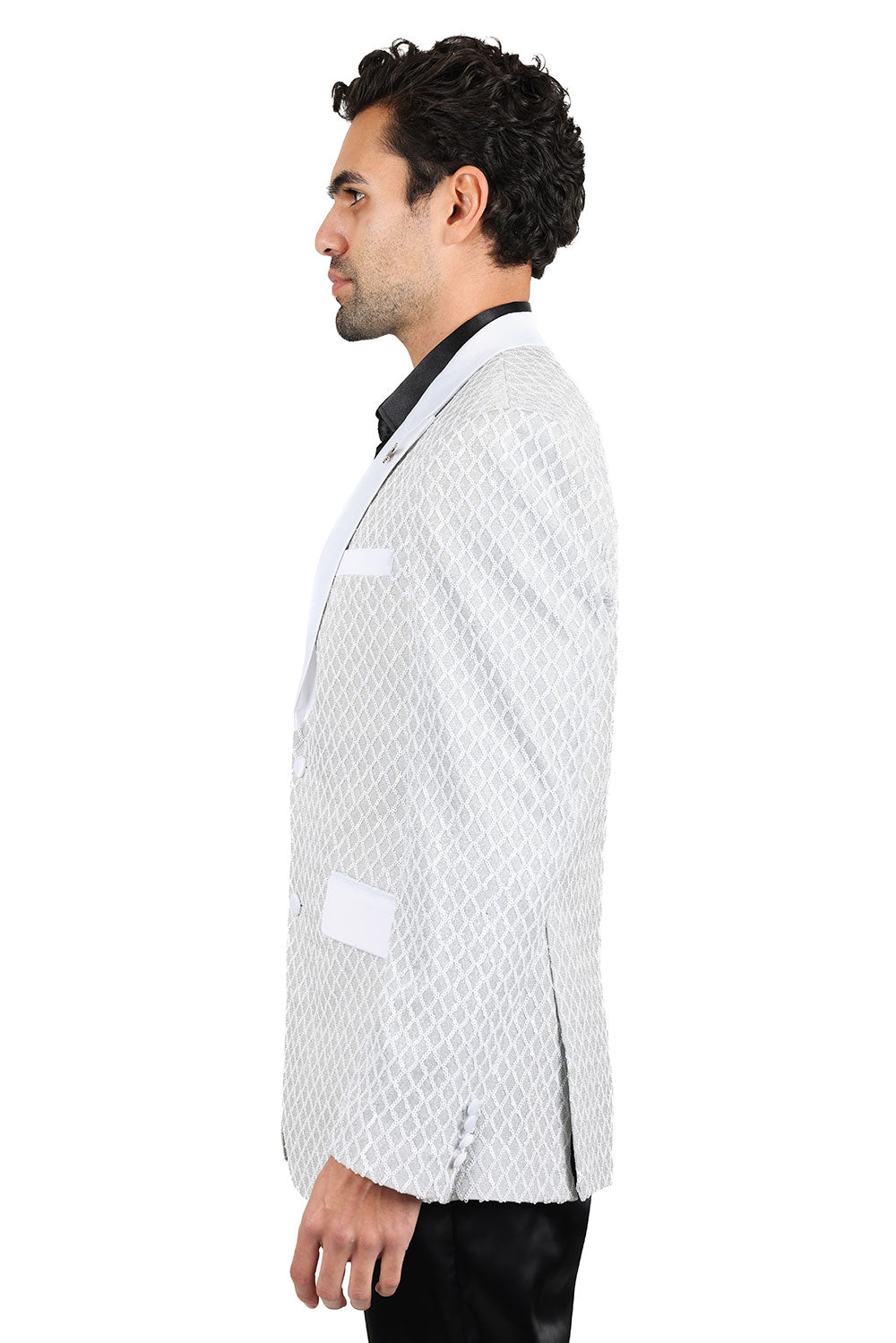 BARABAS Men's Diamond Sequin Design Notched black Blazer 2BL3099 White