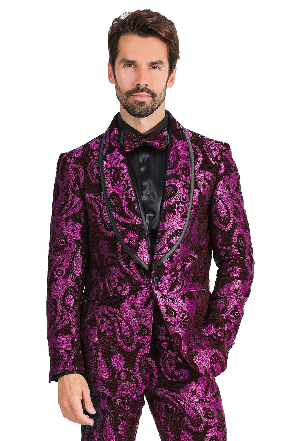 BARABAS Men's Paisley Shawl Lapel Luxury Blazer 2BL3101 Magenta