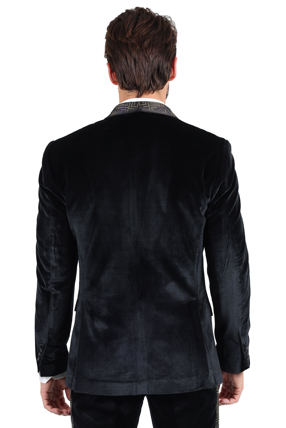 Barabas Mens Rhinestone Greek Key Luxury Dress Velvet Blazer 2BLR3 Black Gold