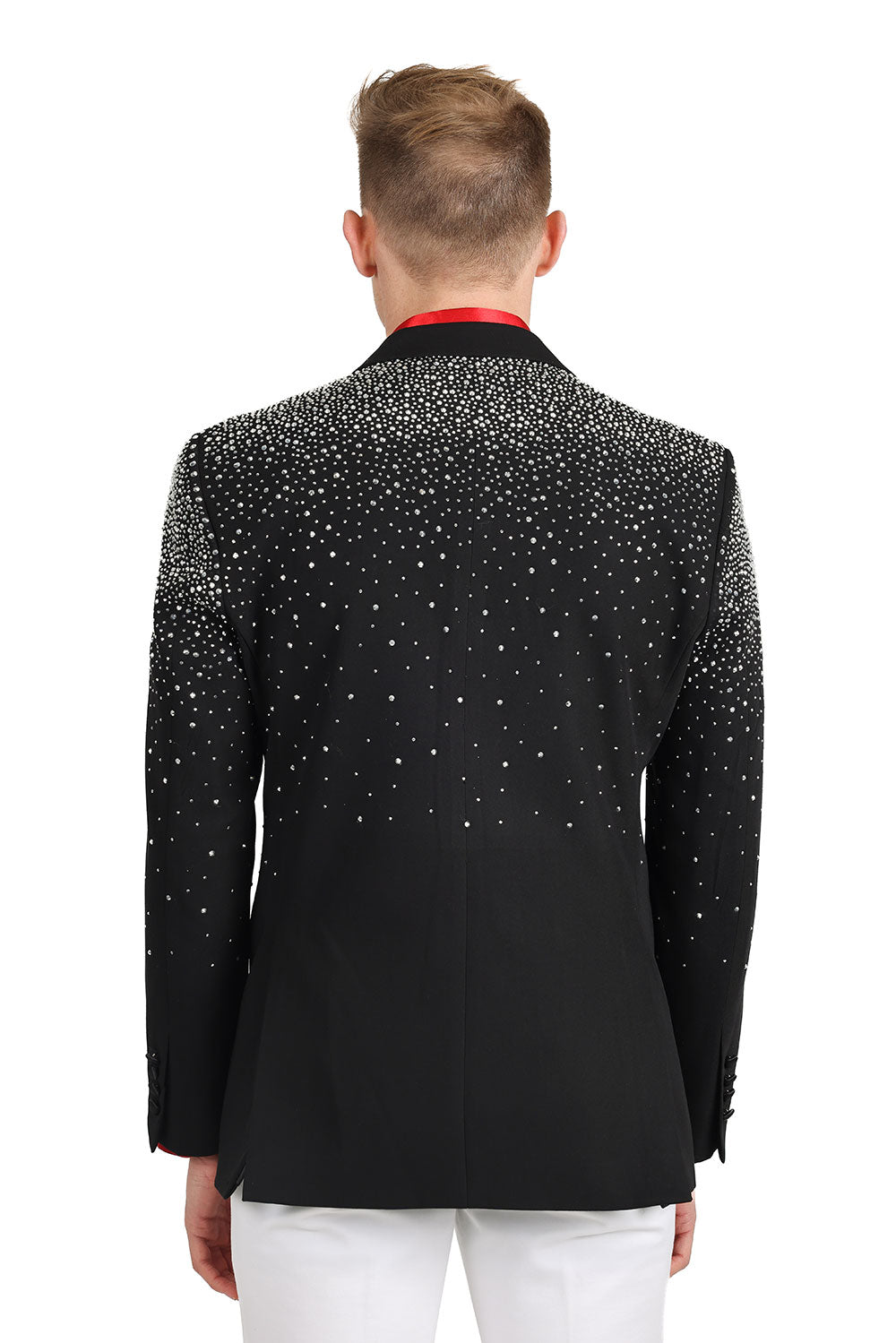 Barabas Men's Rhinestone Solid Color Notch Lapel Blazer 2BLR6 Black Silver