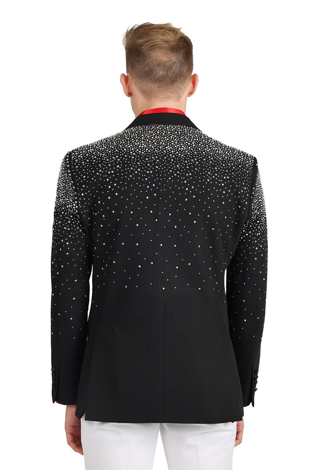 Barabas Men's Rhinestone Solid Color Notch Lapel Blazer 2BLR6 Black Silver