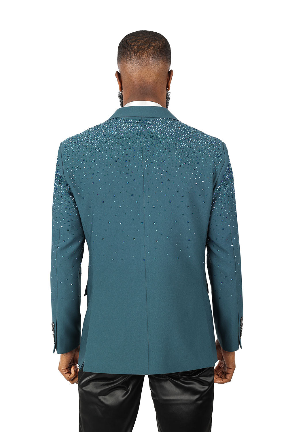 Barabas Men's Rhinestone Solid Color Notch Lapel Blazer 2BLR6 Teal