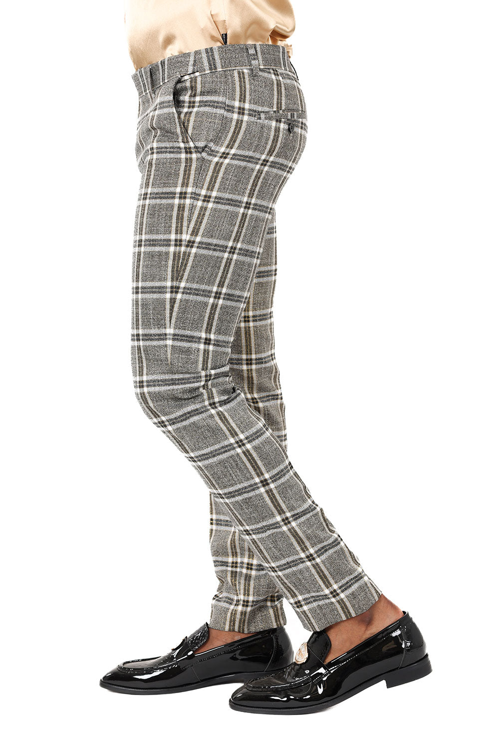 Barabas Men's Printed Checkered Plaid Design Chino Pants 2CP187 Grey Gold