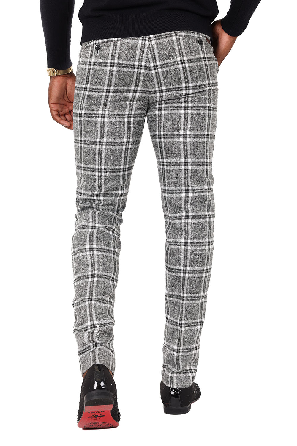 Barabas Men's Printed Checkered Plaid Design Chino Pants 2CP187 Grey Silver