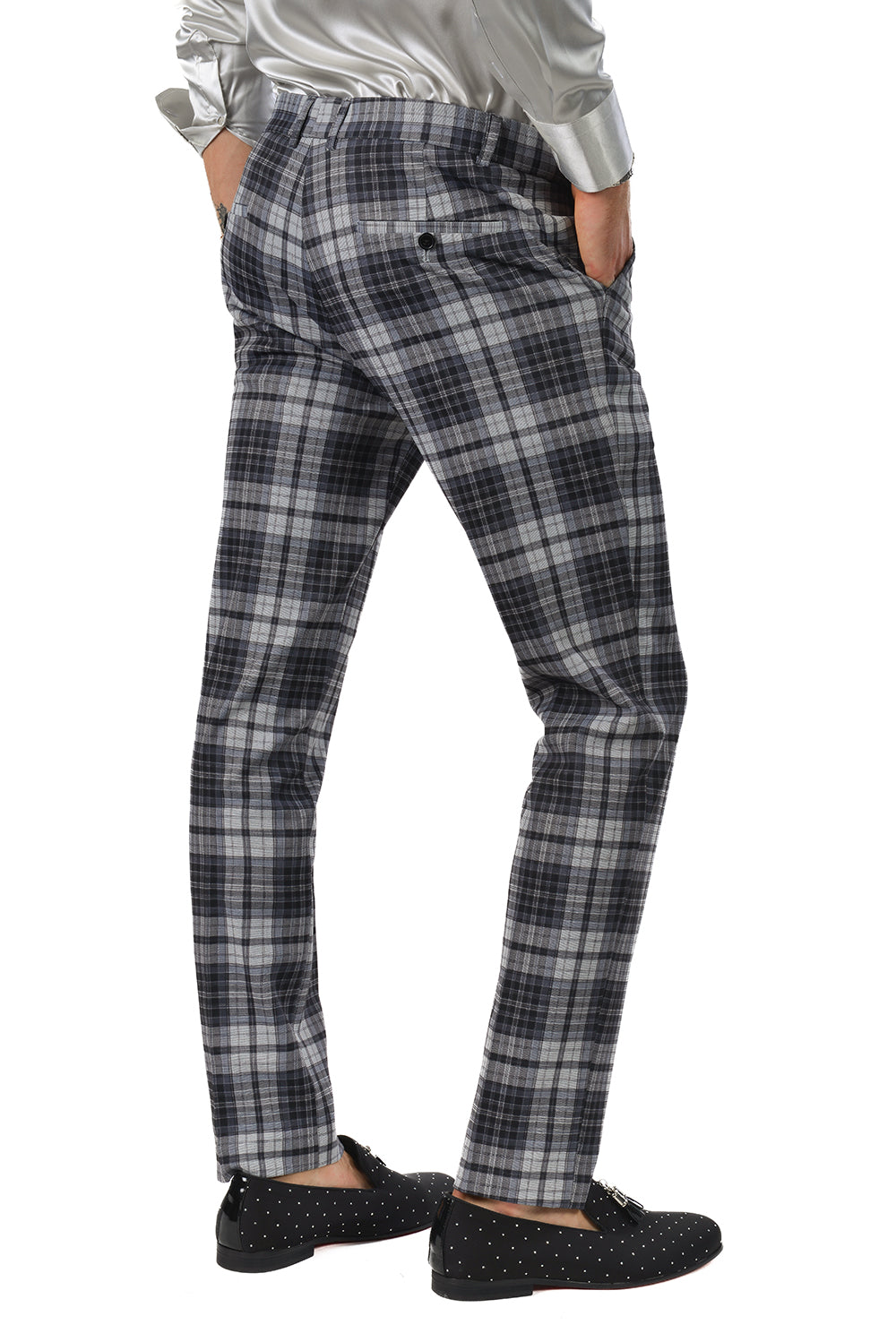 Barabas Men's Checkered Plaid Basic Chino Dress Pants 2CP191 Grey Black