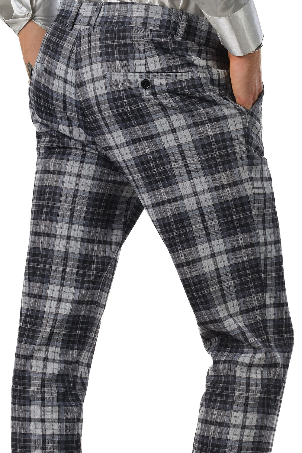 Barabas Men's Checkered Plaid Basic Chino Dress Pants 2CP191 Grey Black