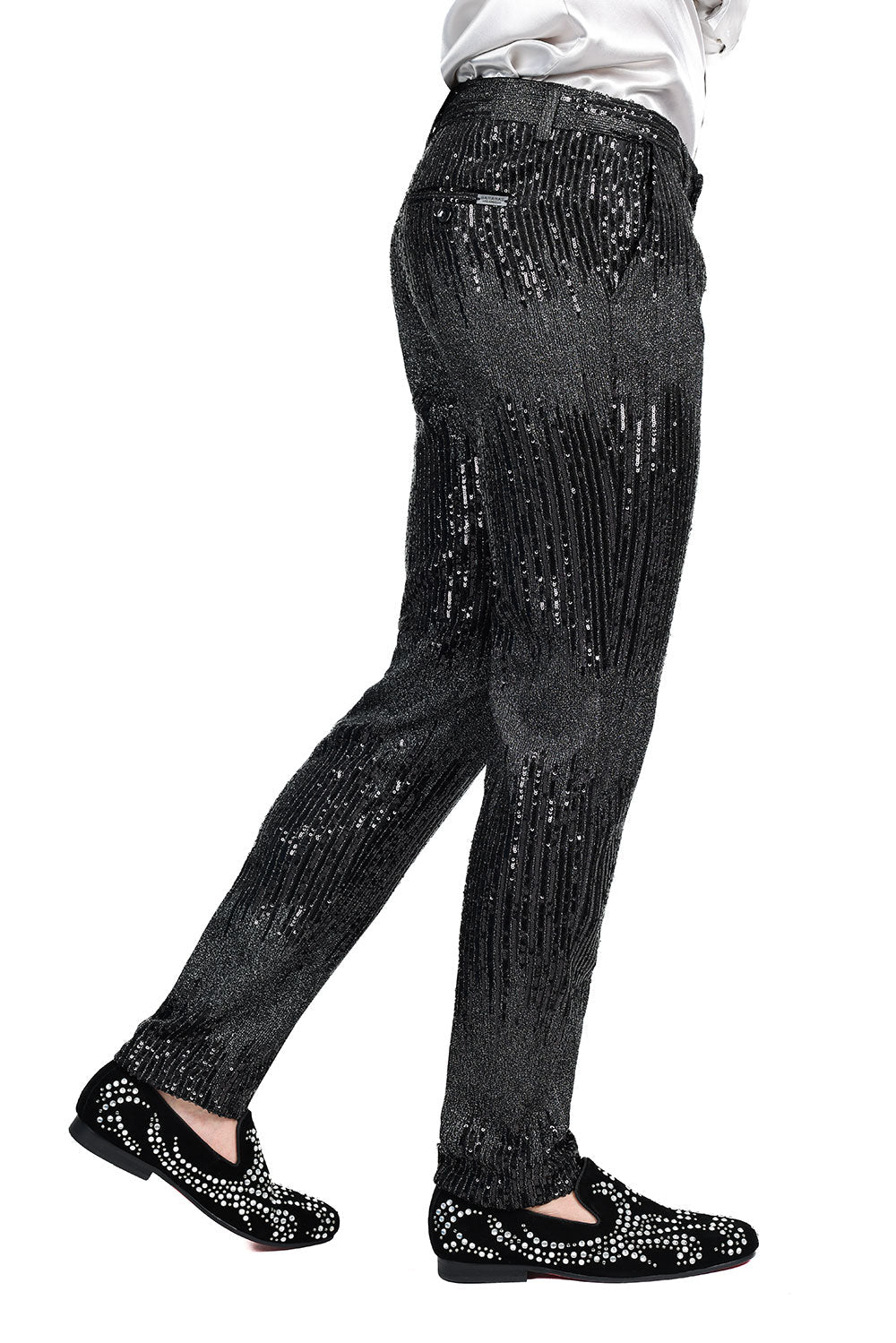 BARABAS Men's Rhinestone Sequin Design Shiny Luxury Pants CP3085 Black