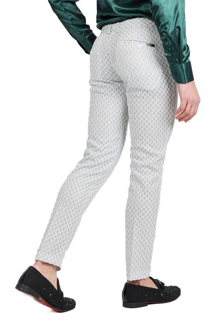 Barabas Men's Sequin Diamond Design Shiny Chino Pants 2CP3099 White