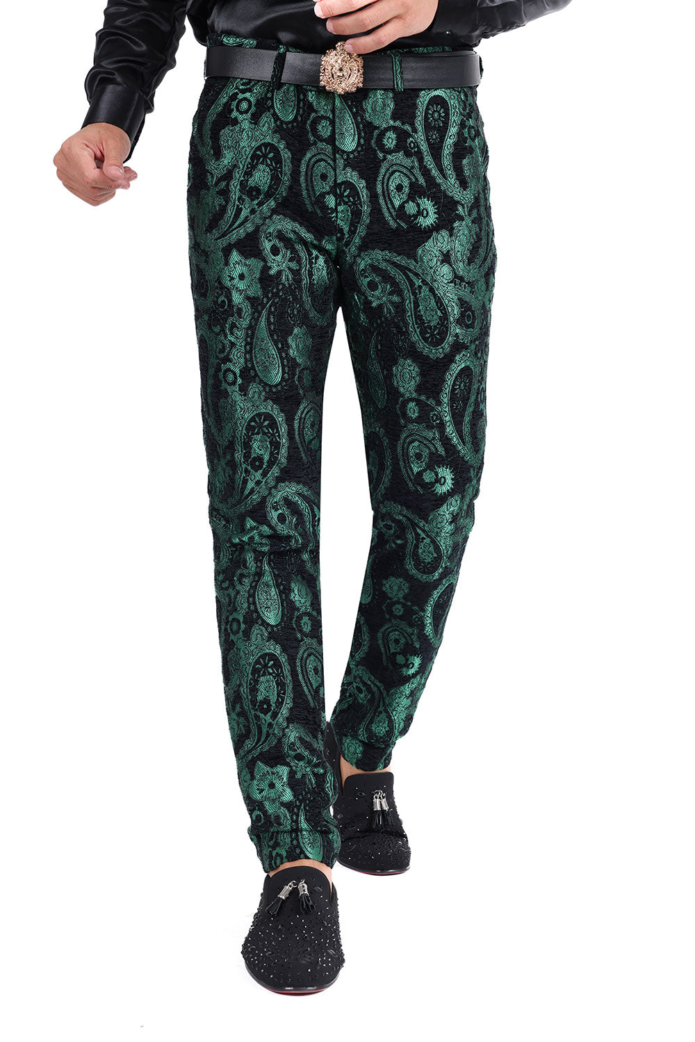 Barabas Men's Paisley Floral Print Design Luxury Pants 2CP3101 Green Black