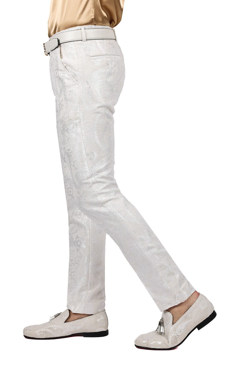 Barabas Men's Paisley Floral Print Design Luxury Pants 2CP3101 White