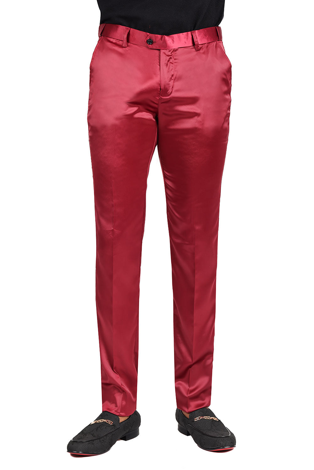 Barabas Men's Satin Solid Design Shiny Luxury Chino Pants 2CP3114 Burgundy