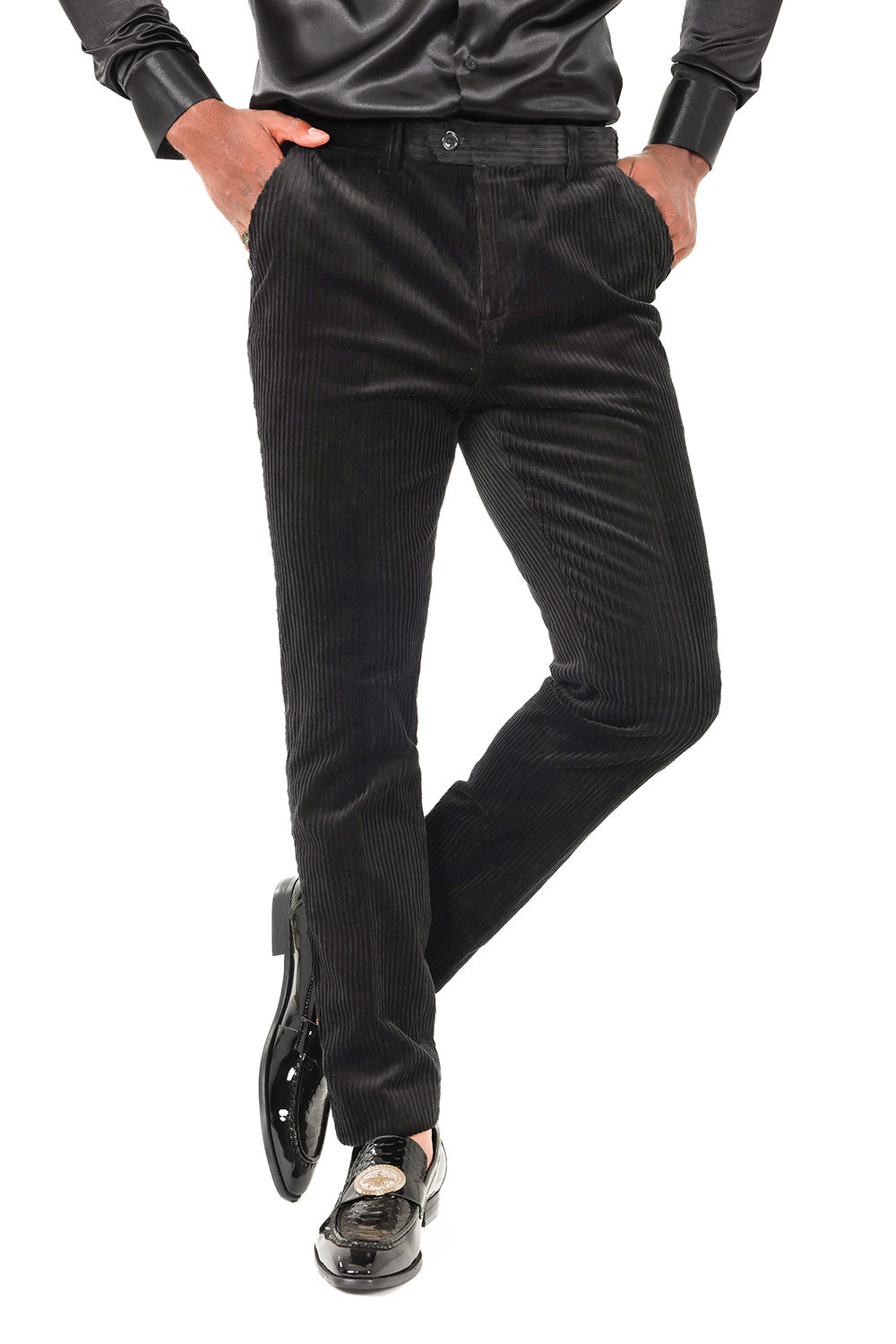 Barabas Men's Premium Corduroy Velvet solid color chino pants 2CPV1 Black