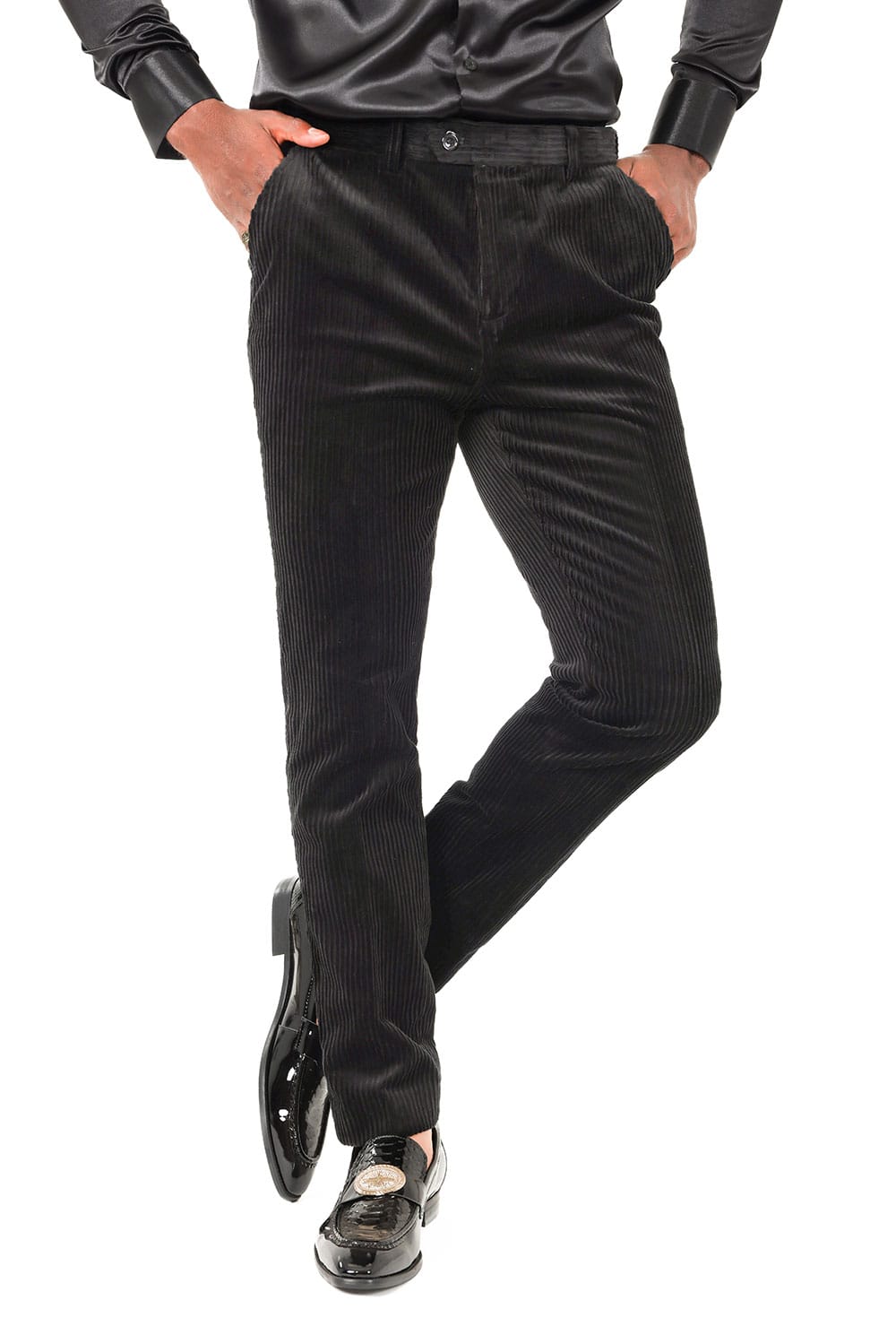 Barabas Men's Premium Corduroy Velvet solid color chino pants 2CPV1 Black