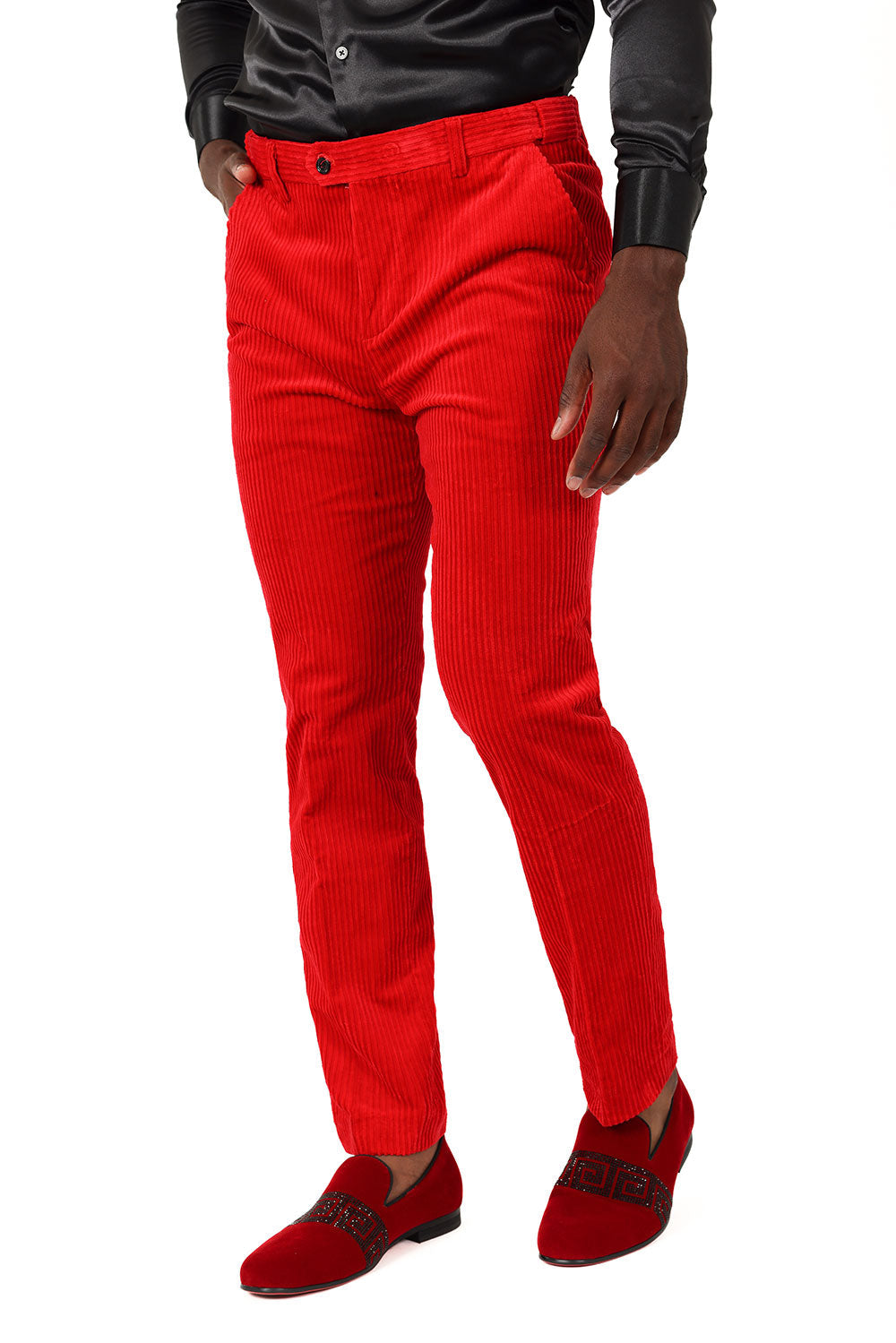 Barabas Men's Premium Corduroy Velvet solid color chino pants 2CPV1 Red