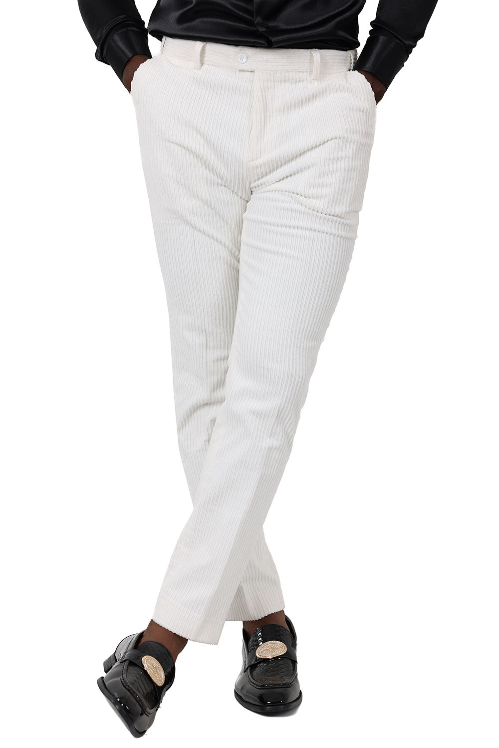 Barabas Men's Premium Corduroy Velvet solid color chino pants 2CPV1 White