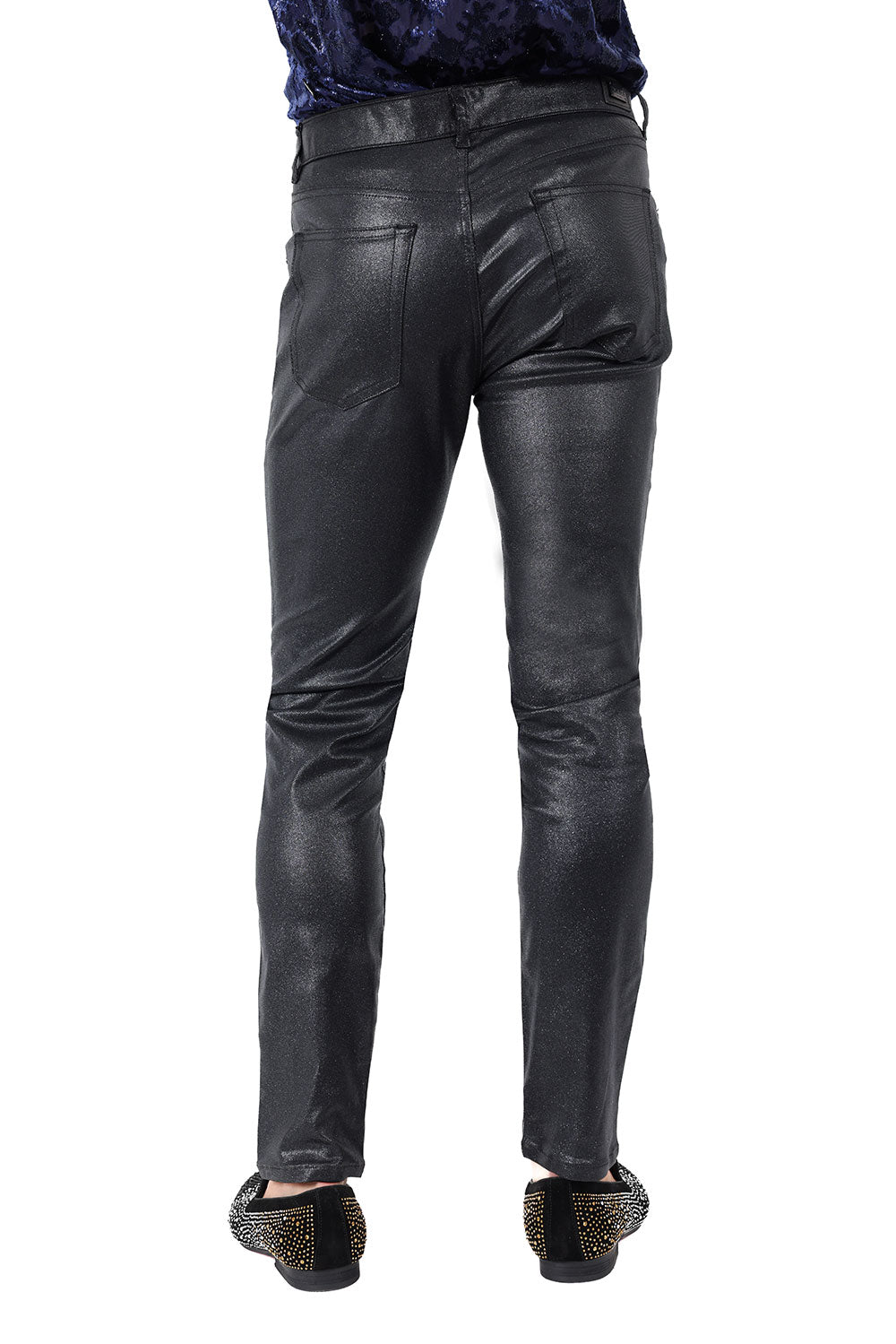 Barabas Men's Glossy Shiny Design Sparkly Luxury Dress Pants 2CPW27 Glitter Black