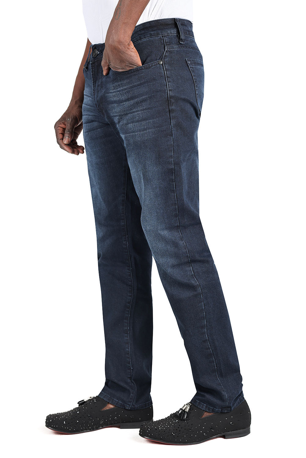 Barabas Men's Premium Dark Wash Blue Denim Straight Jeans 2JE07ST