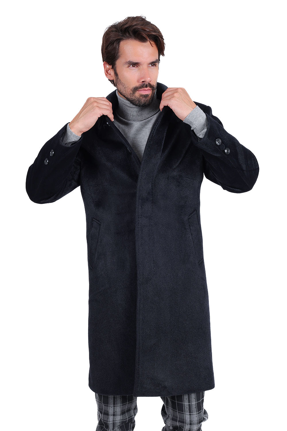 Barabas Men's Solid Color Luxury Collared Over Coat Jacket 2JLW04 Navy