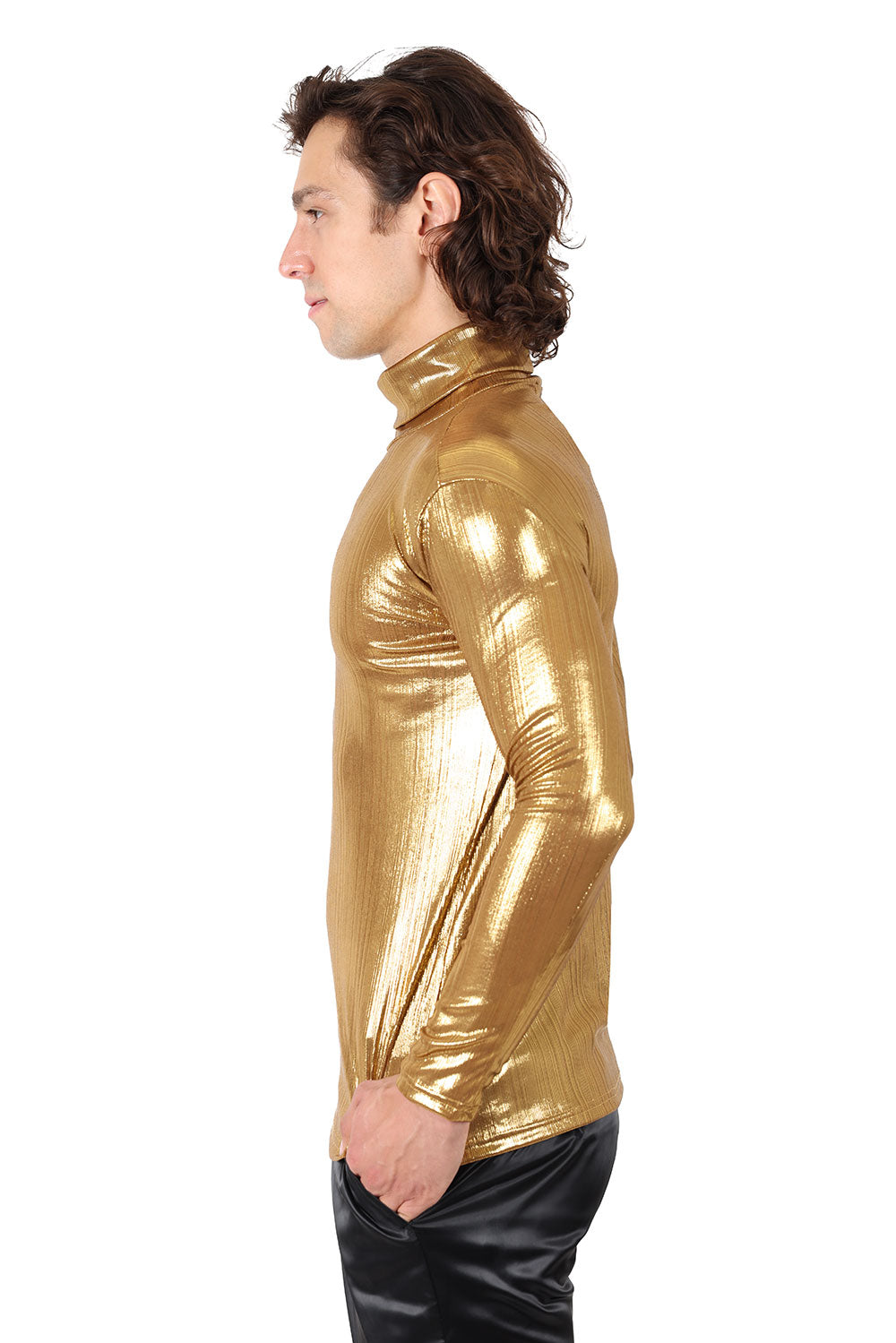 Barabas Men's Metallic Shiny Long Sleeve Turtleneck Sweater 2KT1000 GOld