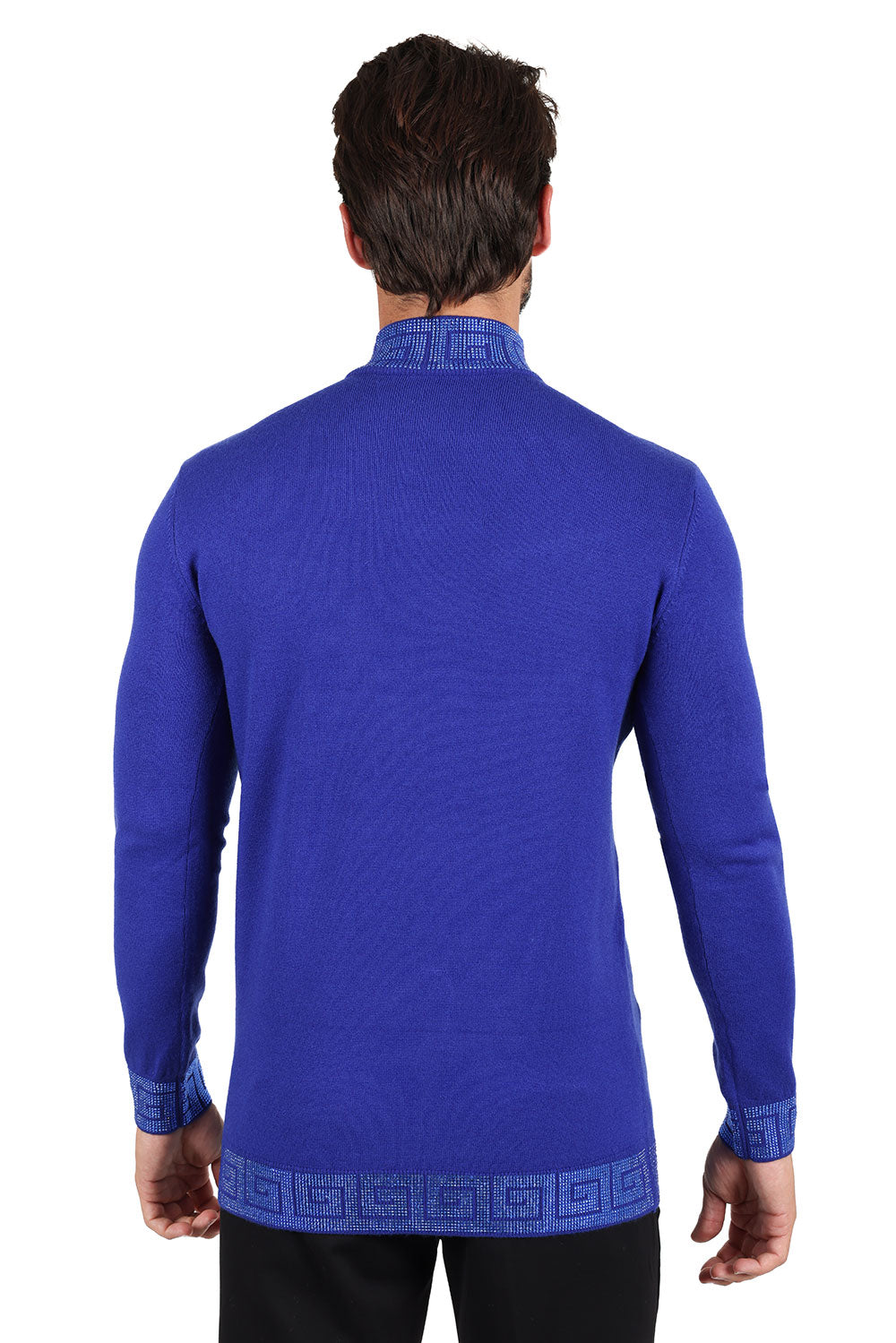 Barabas Men's Rhinestones Greek Key Pattern Turtleneck Sweater 2LS2106 Royal Black