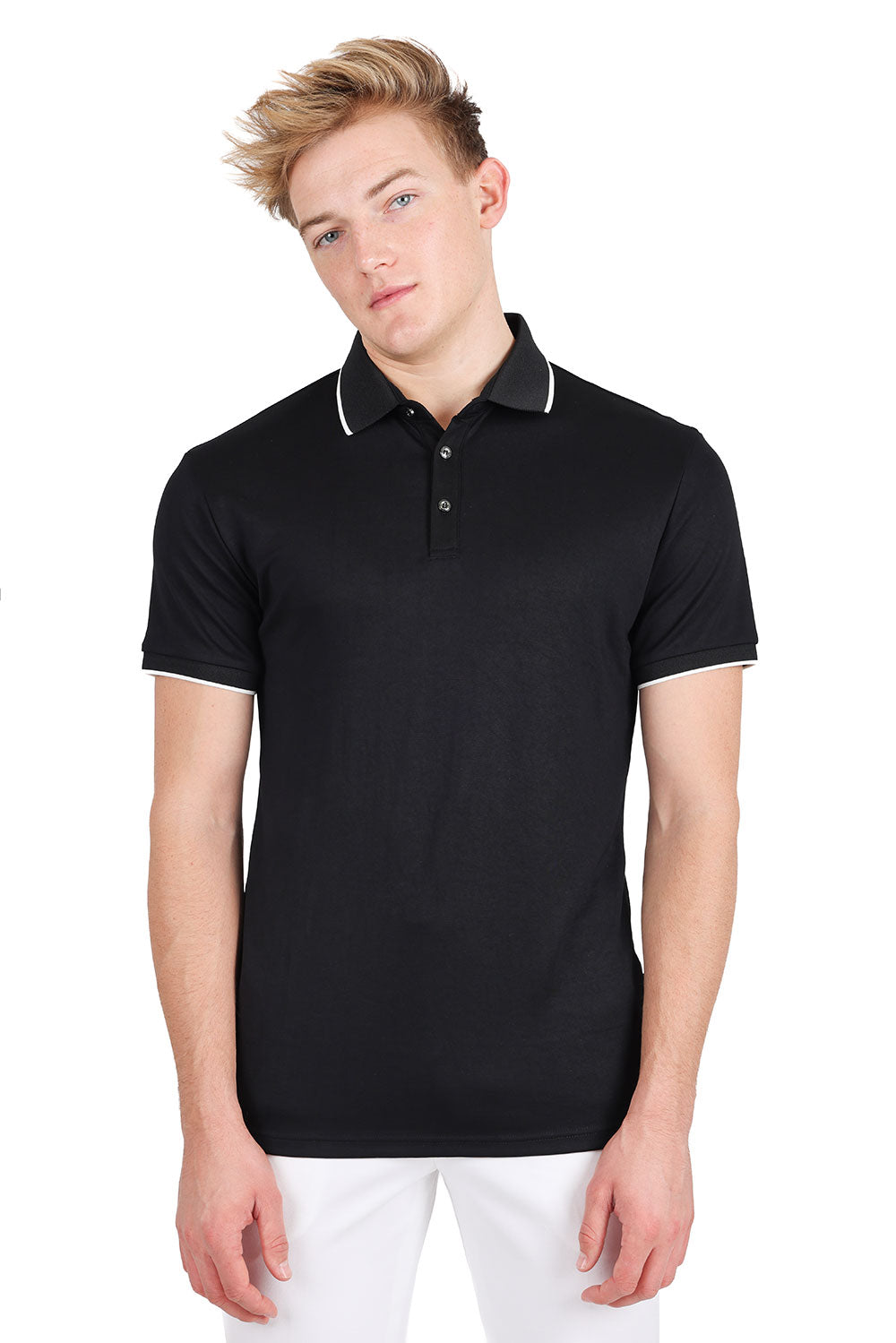 Barabas Men's Solid Color Luxury Short Sleeves Polo Shirts 2PP825 Black