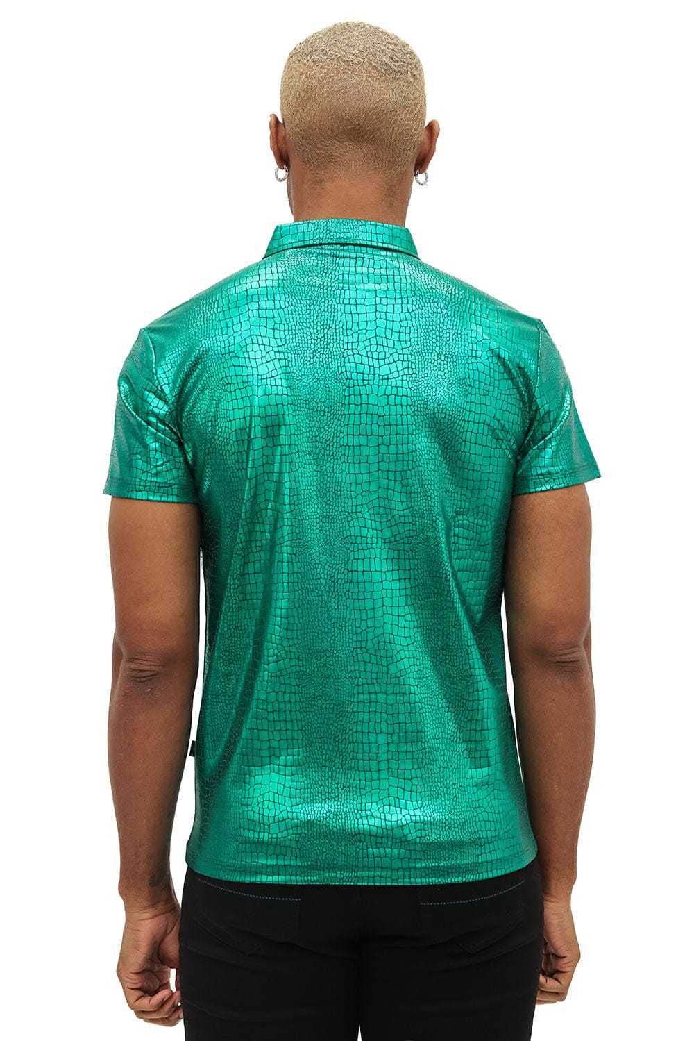 Barabas Men's Snake Luxury Metallic Print Design Polo Shirt 2PP831 Green
