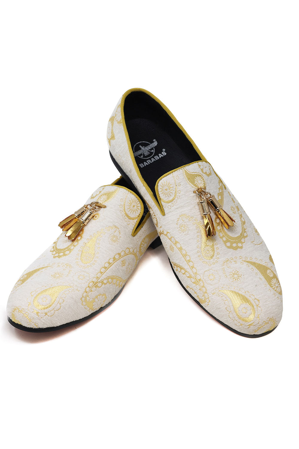 Barabas Men's Paisley Design Tassel Slip On Loafer Shoes 2SH3101 White Gold